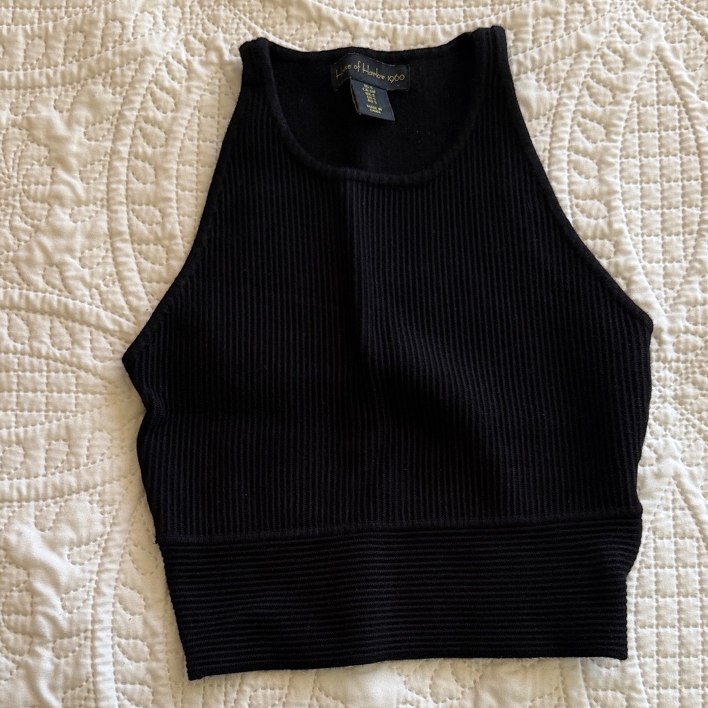 House of Harlow 1960 Black Ribbed Crop Top